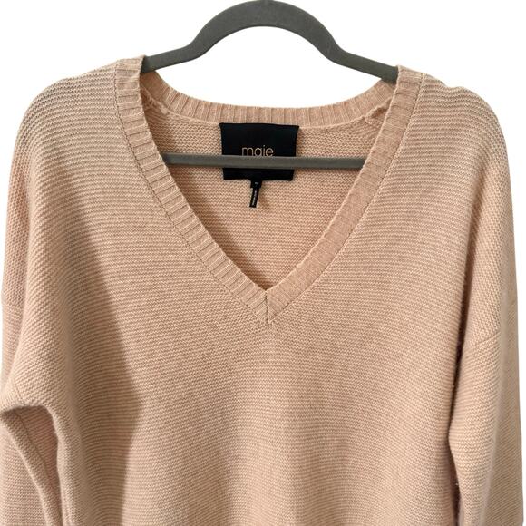 Maje Matty 100% Cashmere V-Neck Knit Sweater in "Nude" Size 2 (US M) - Picture 2 of 8